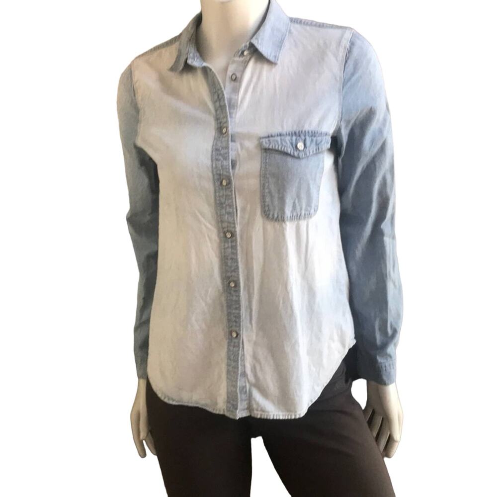 Madewell Chambray Button Down Blue Gray Long Sleeve Shirt Women's Size Small